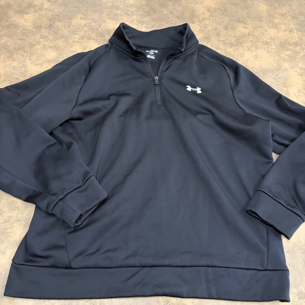 Under Armour Pullover Mens 2XL Black 1/4 Zip Fleece Loose Fit 1373400